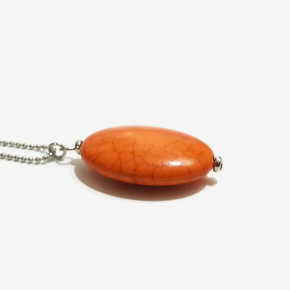 Orange Dyed Howlite Oval Stone Pendant Necklace - Picture 4 of 4